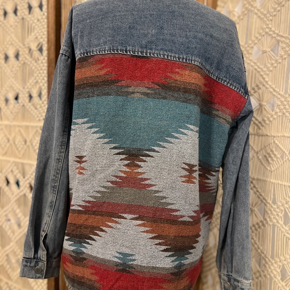 Vintage Denim Shacket with Aztec Southwestern Pattern - Picture 8 of 12